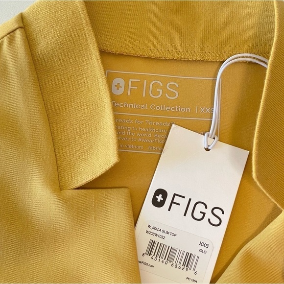 NWT Figs Limited Edition Inala Slim Notch Collar Scrub Top Gold XXS - Picture 15 of 16